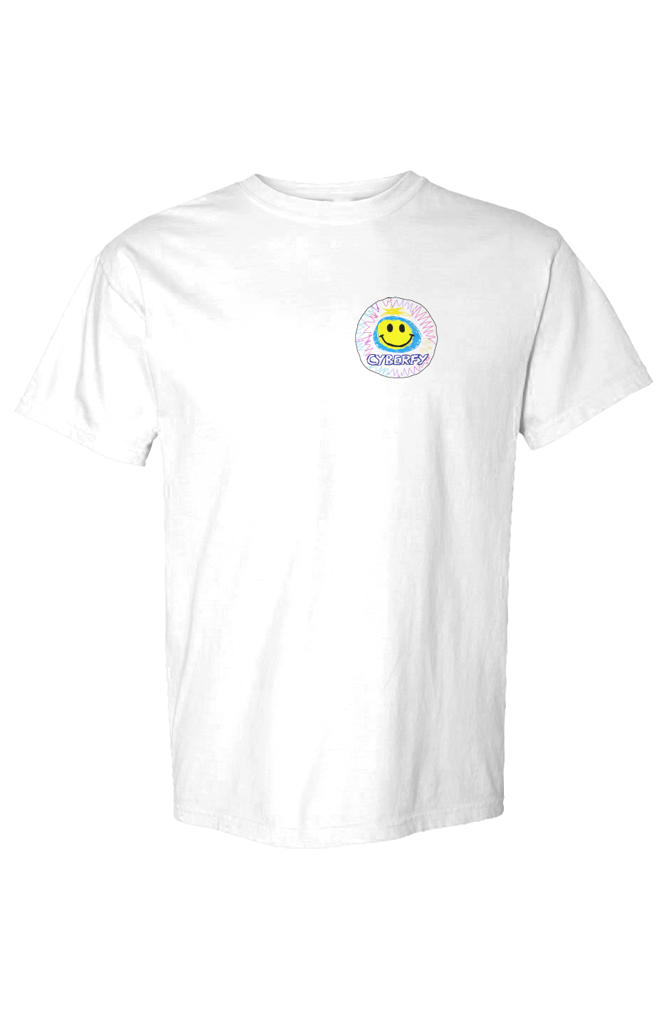 Cyberfy Heavyweight Tee - White: white Comfort Colors C1717 garment-dyed heavyweight tee with the full-circle Cyberfy logo on the left chest