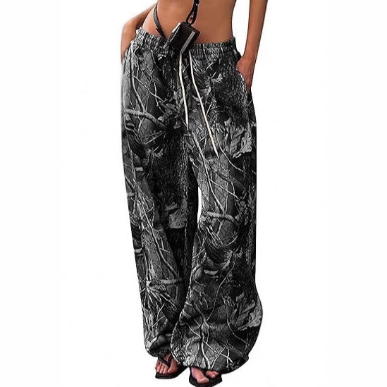 Women's Waist Tight Camouflage Printed Wide-leg Pants