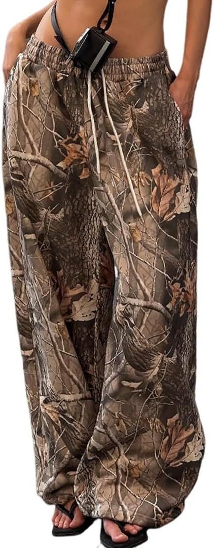 Women's Waist Tight Camouflage Printed Wide-leg Pants