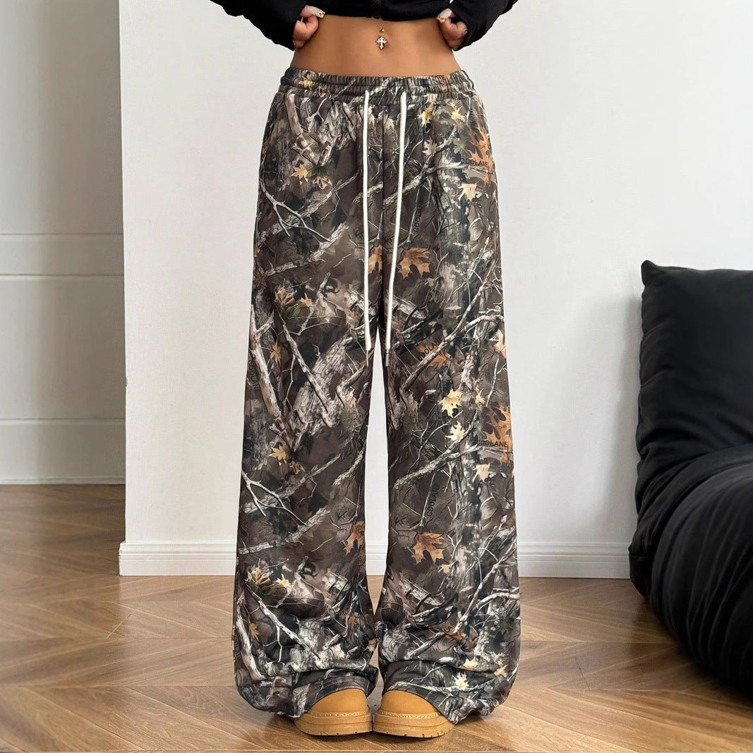 Women's Waist Tight Camouflage Printed Wide-leg Pants