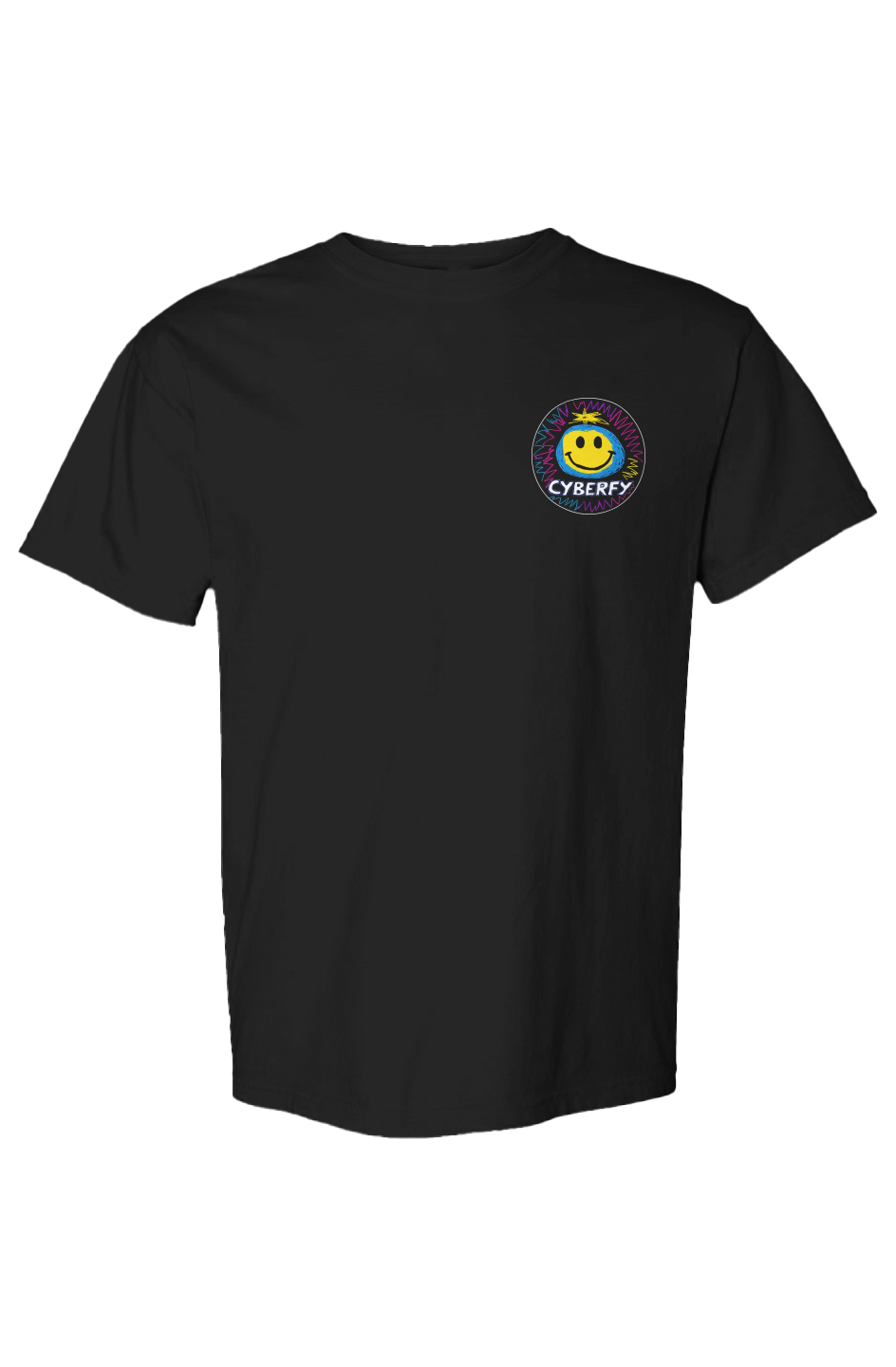 Cyberfy Heavyweight Tee - Black: black Comfort Colors C1717 garment-dyed heavyweight tee with the full-circle Cyberfy logo on the left chest