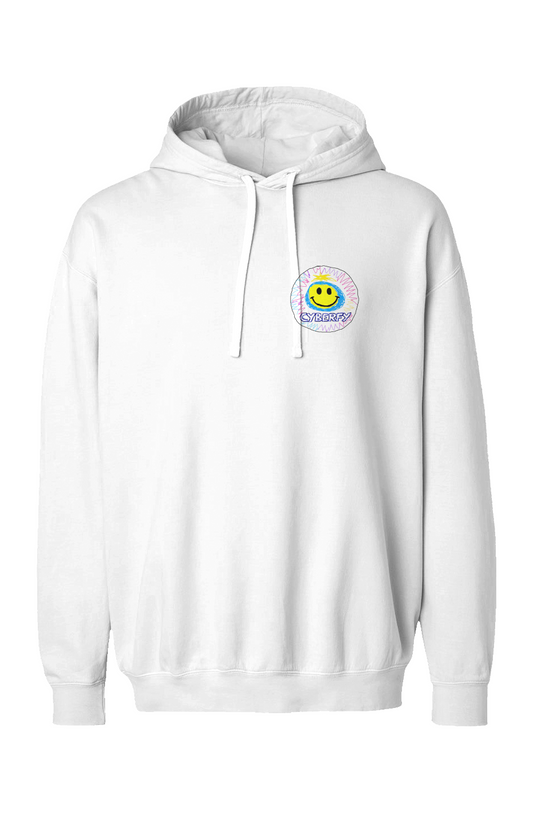 Cyberfy Garment-Dyed Hoodie - White: white Comfort Colors 1467 garment-dyed hoodie with the full-circle Cyberfy logo on the left chest