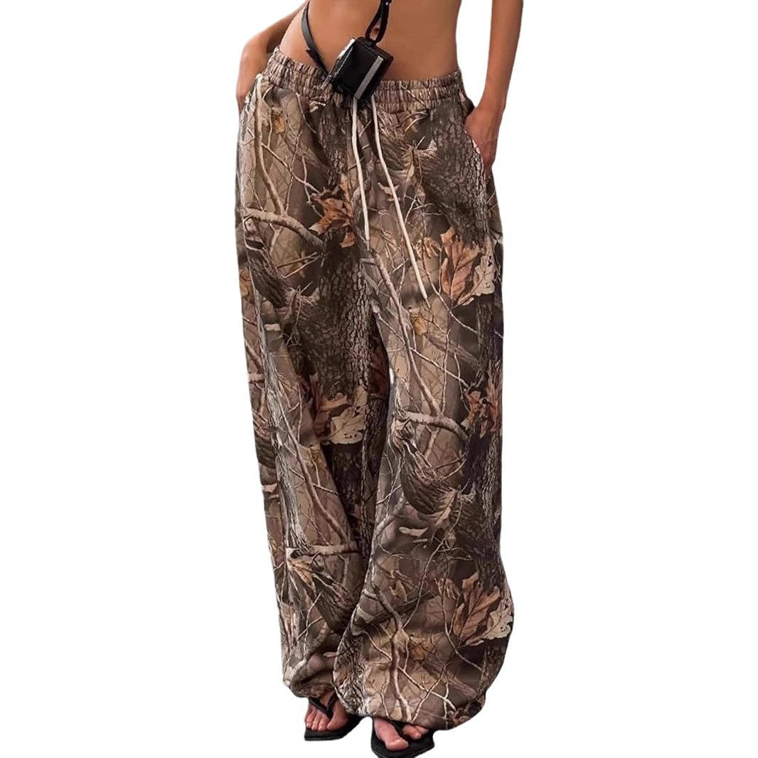 Women's Waist Tight Camouflage Printed Wide-leg Pants