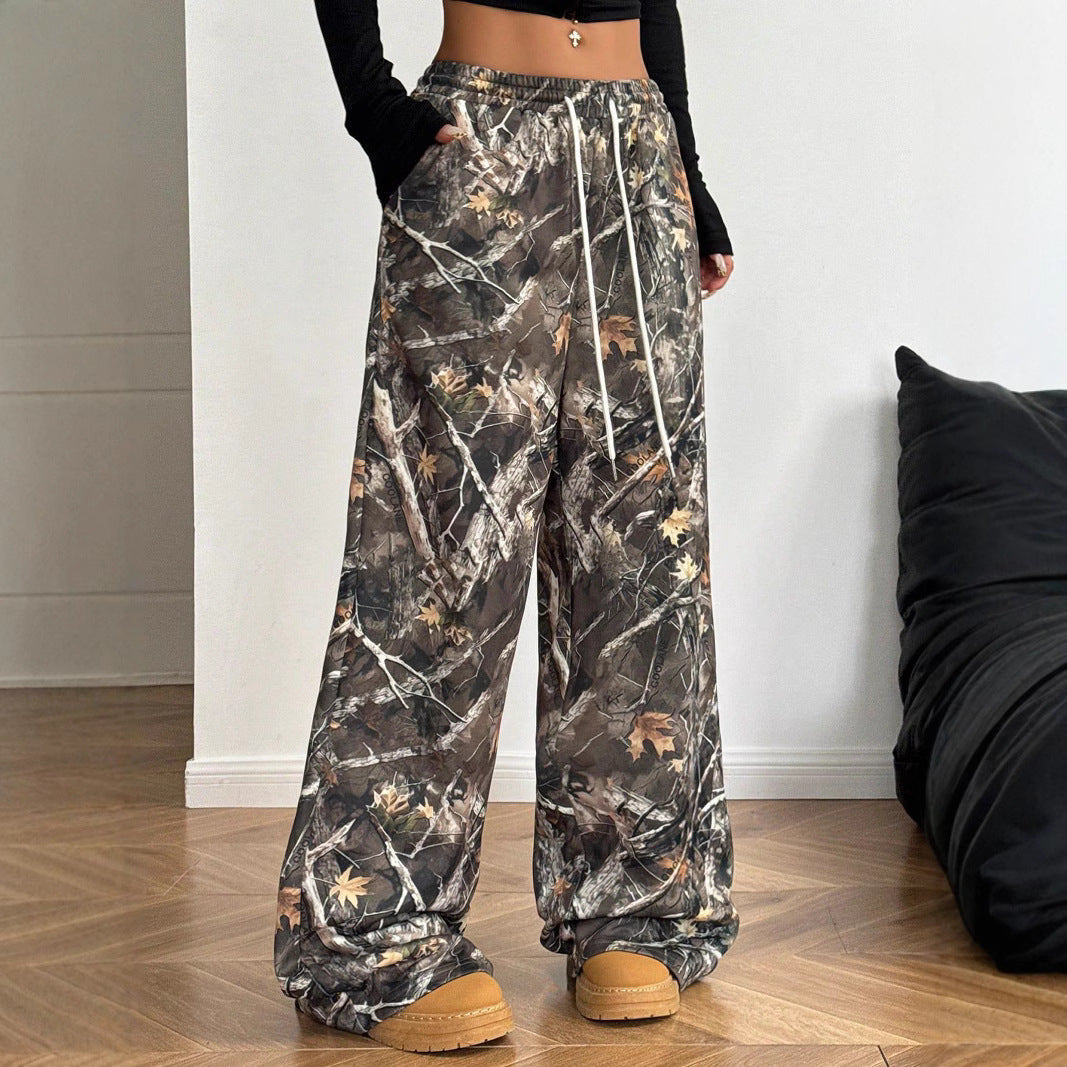 Women's Waist Tight Camouflage Printed Wide-leg Pants